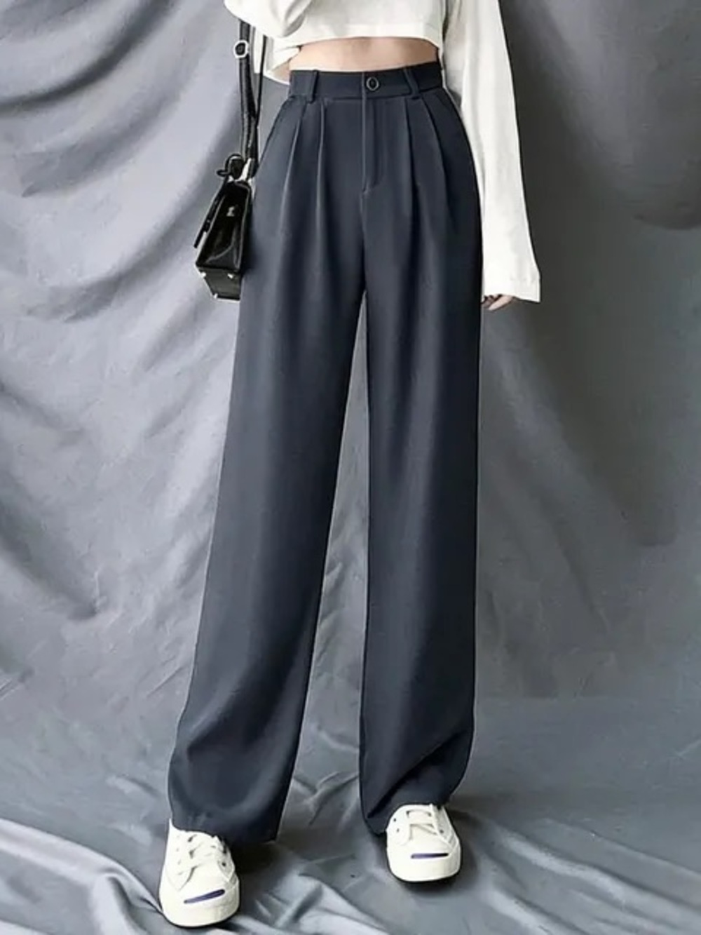 YesStyle Women's High-Waist Straight-Leg Pants - Black